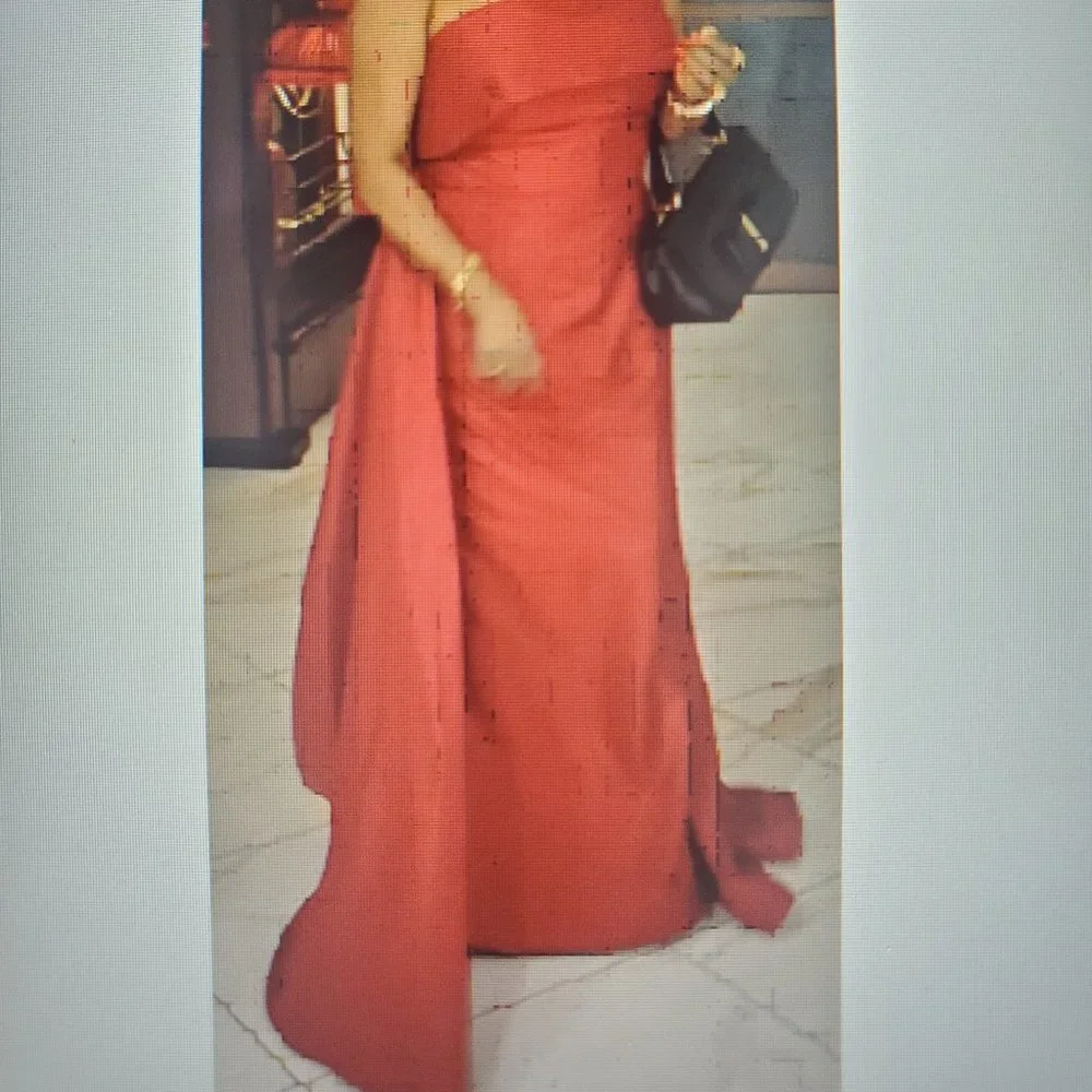 Taffeta Mermaid Evening Dress w/ Overskirt Strapless Long mermaid Dubai Gown - Picture 2 of 11